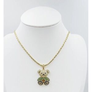 (…6.50)18k Gold Plated Waterproof Cooper Chain Necklace With Pendant Green‎ Bear